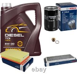 Bosch Inspection Set 5 L Mannol Diesel TDI 5W-30 for Audi Cabriolet 2.6 1.8