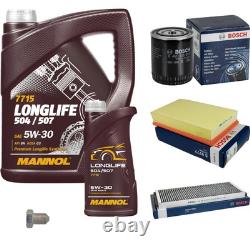 Bosch Inspection Set 6 L mannol 5W-30 Longlife pour Audi Cabriolet 2.6 2.8